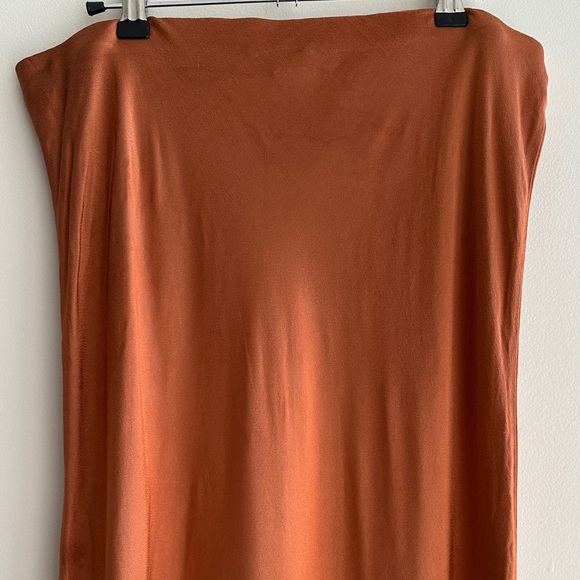 Socialite Terracotta/Pumpkin Orange Silky Bias Cut Midi Slit Skirt, Size XL - Picture 13 of 16